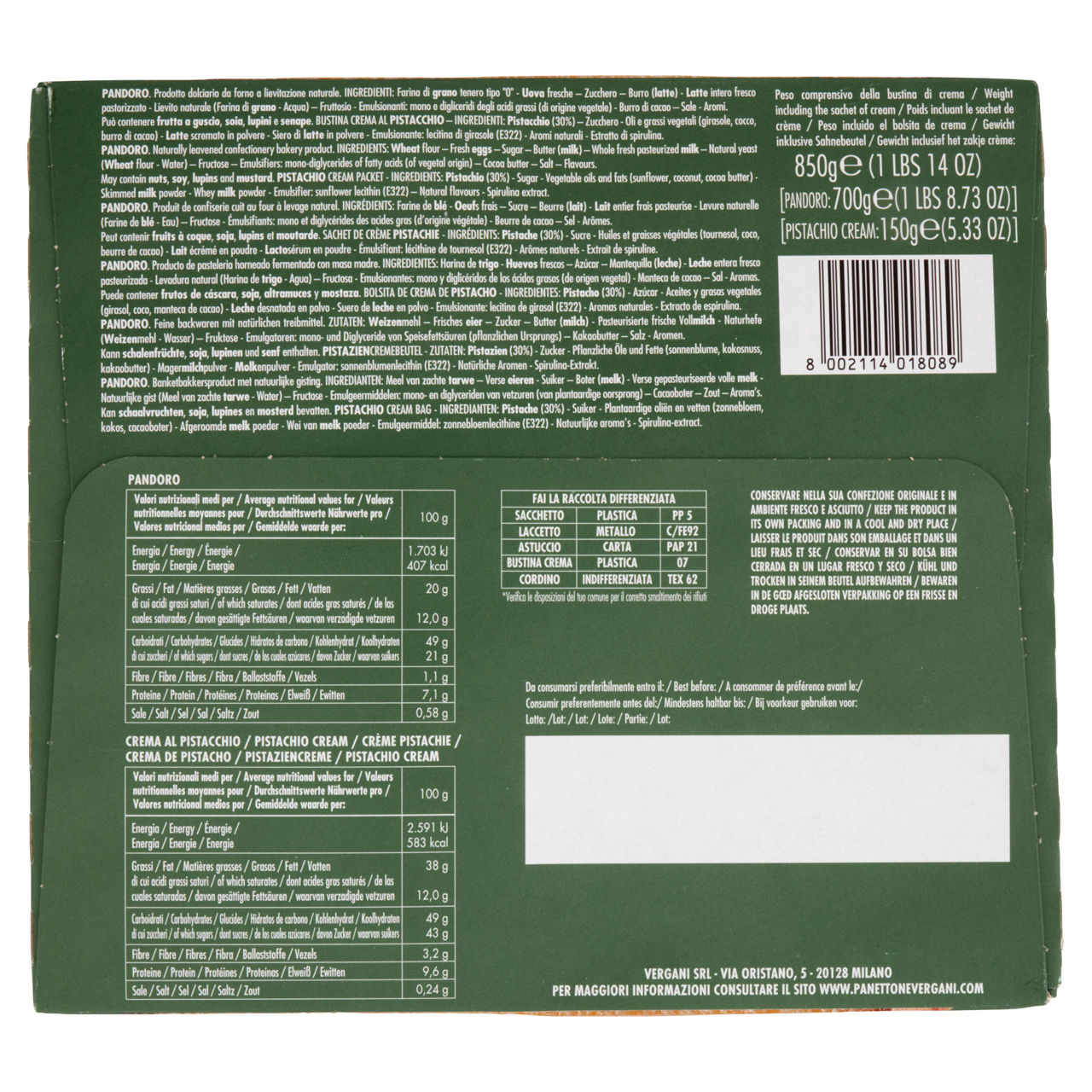 Pandoro classico con crema al pistacchio 700 gr - Immagine 31
