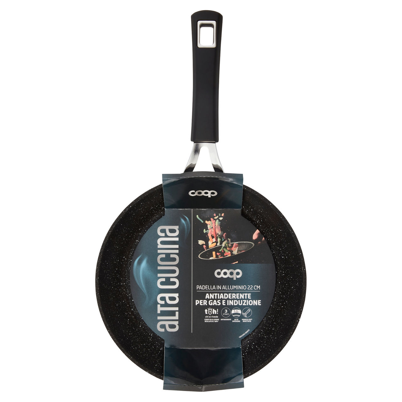 Padella in alluminio alta cucina 22 cm antiaderente per gas e induzione - Immagine 01