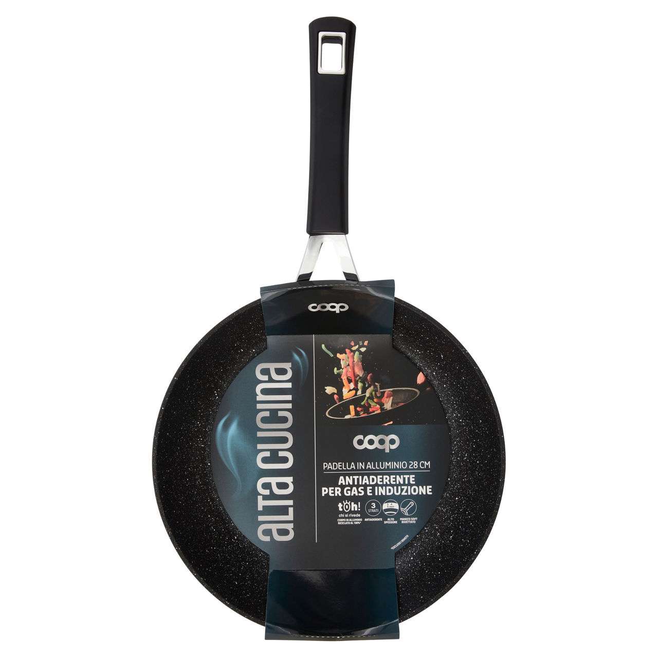 Padella in alluminio alta cucina 28 cm antiaderente per gas e induzione - Immagine 01
