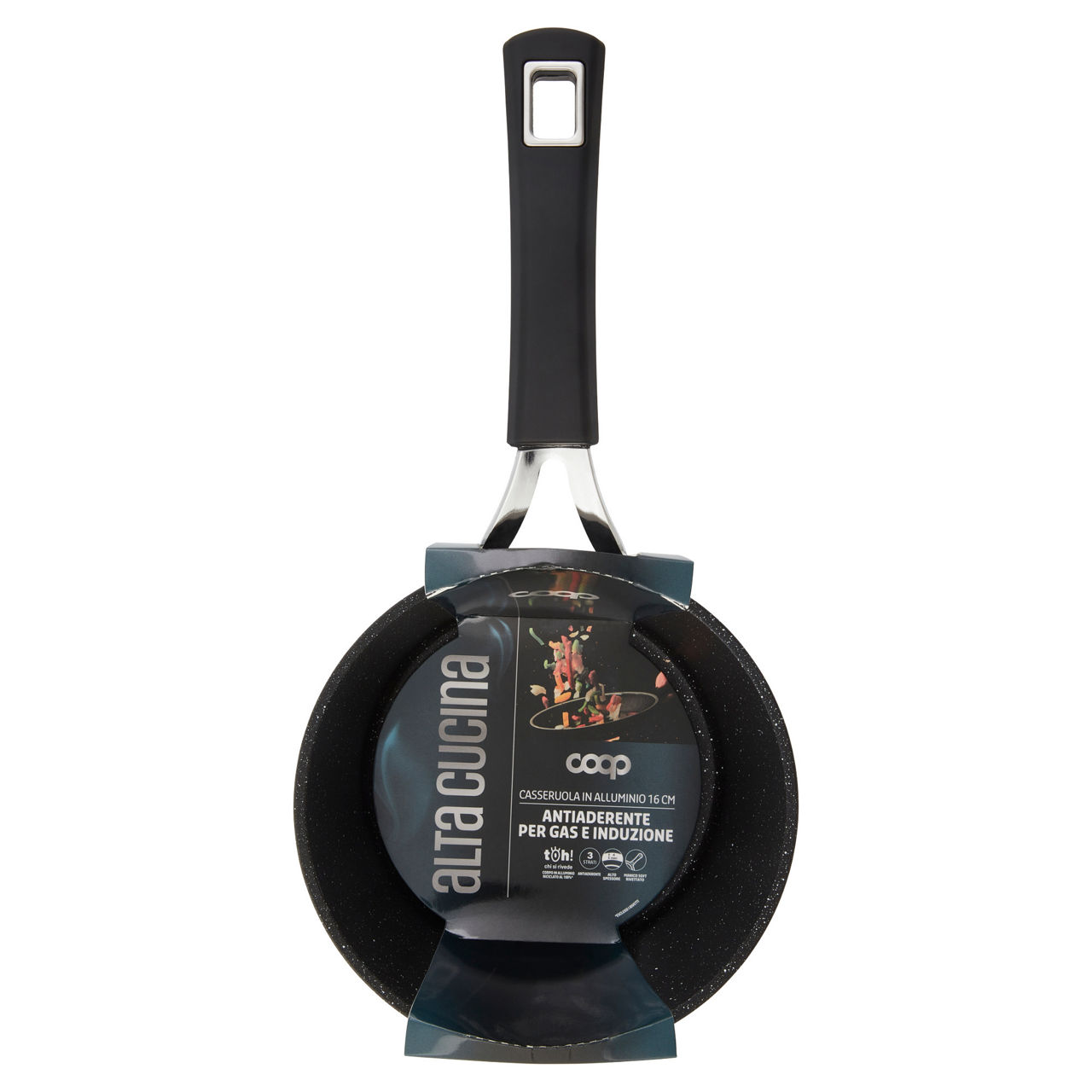 Casseruola 1 manico in alluminio alta cucina 16 cm antiaderente per gas e induzione
