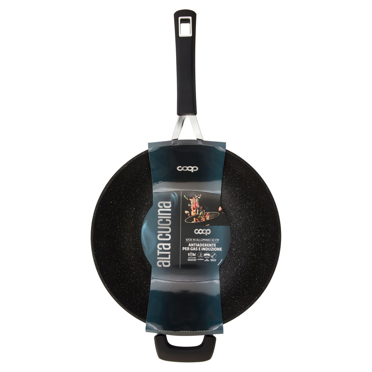 Wok in alluminio alta cucina 32 cm antiaderente per gas e induzione