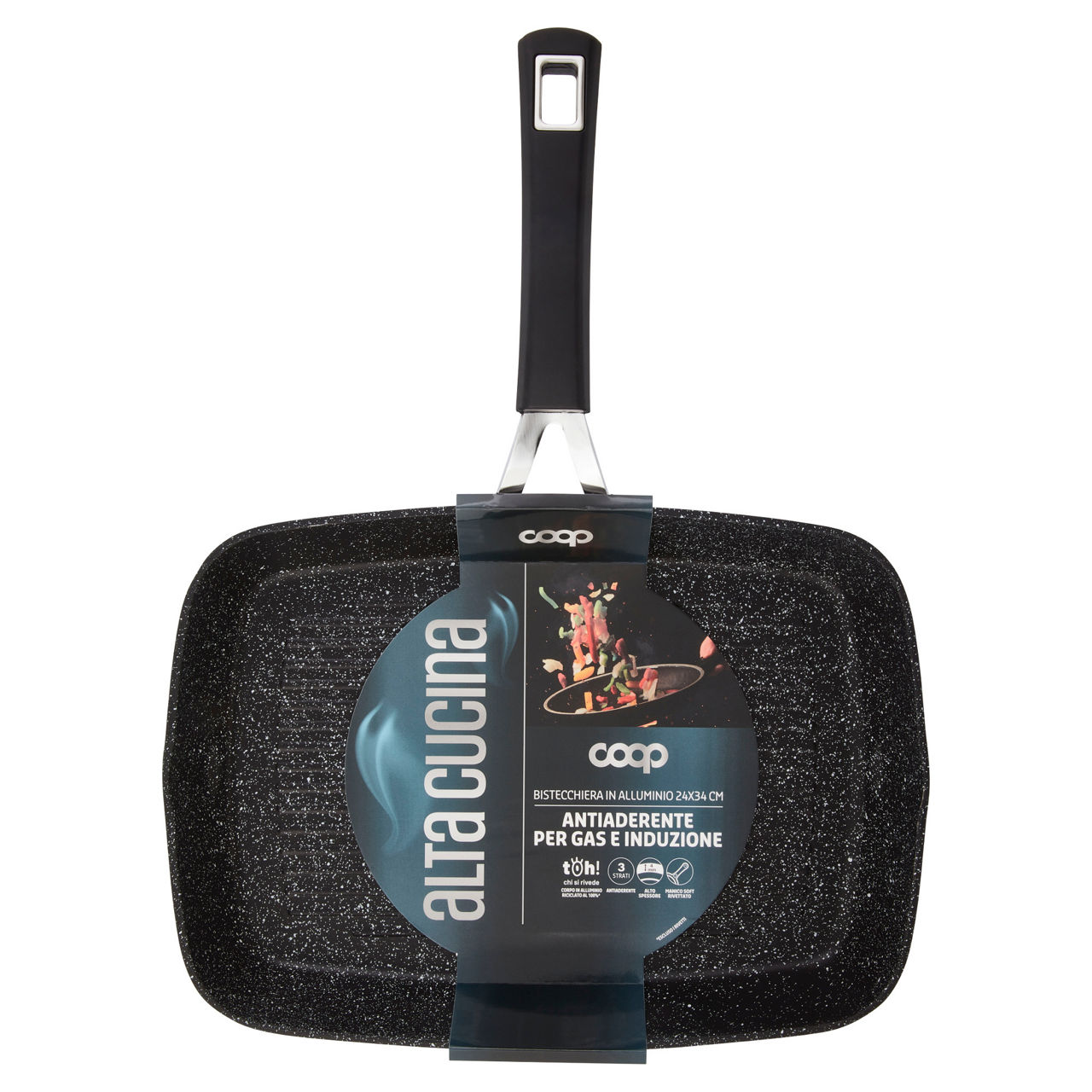 Bistecchiera in alluminio 24x34 cm anti aderente per gas e induzione - Immagine 01