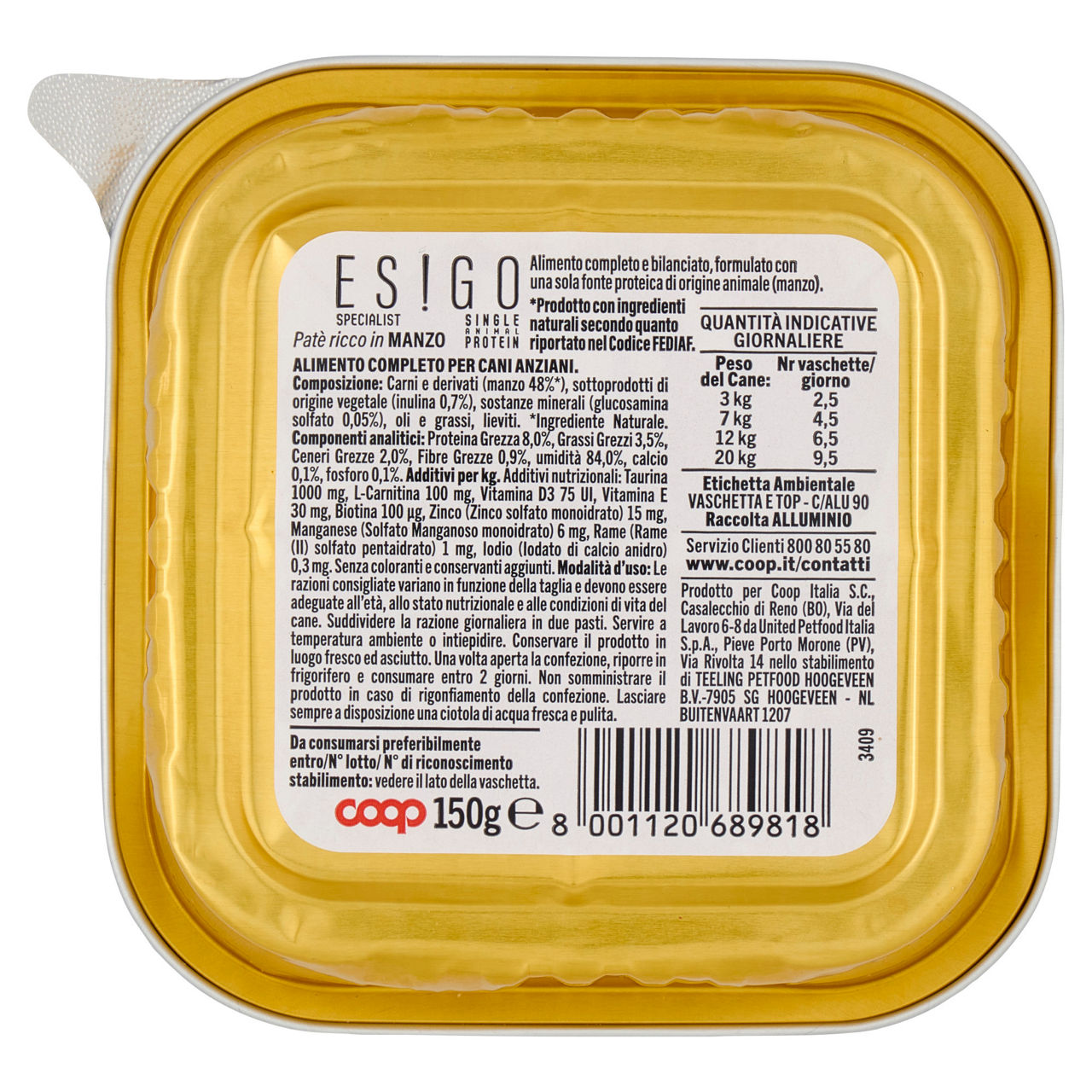 Umido per cani senior patè monoproteico al manzo 150 gr - Immagine 31
