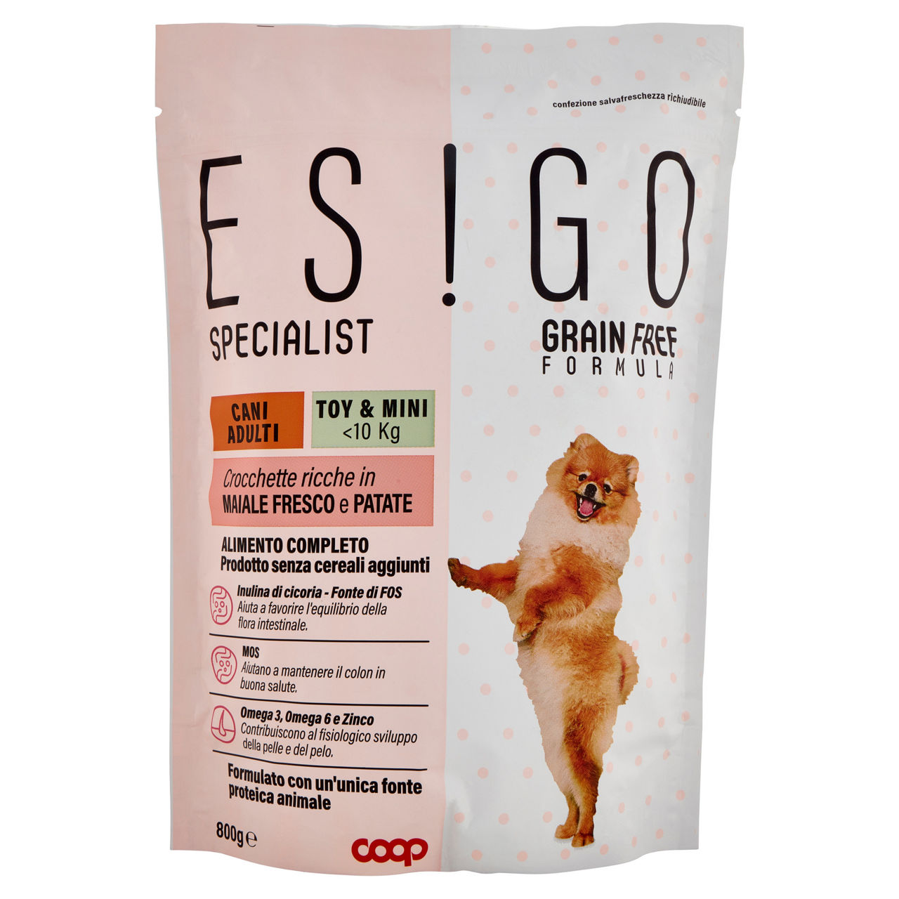 Crocchette per cani adulti taglia toy e mini grainfree al maiale 800 gr