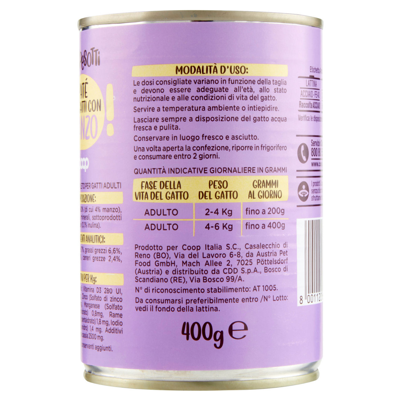 Umido gatto pate' per gatti con manzo coop g400 - Immagine 11