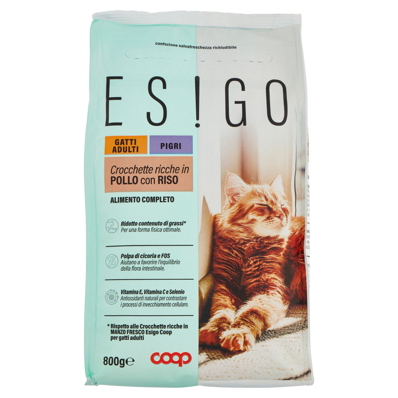 Secco gatto crocchette gatti pigri pollo e riso esigo coop g800