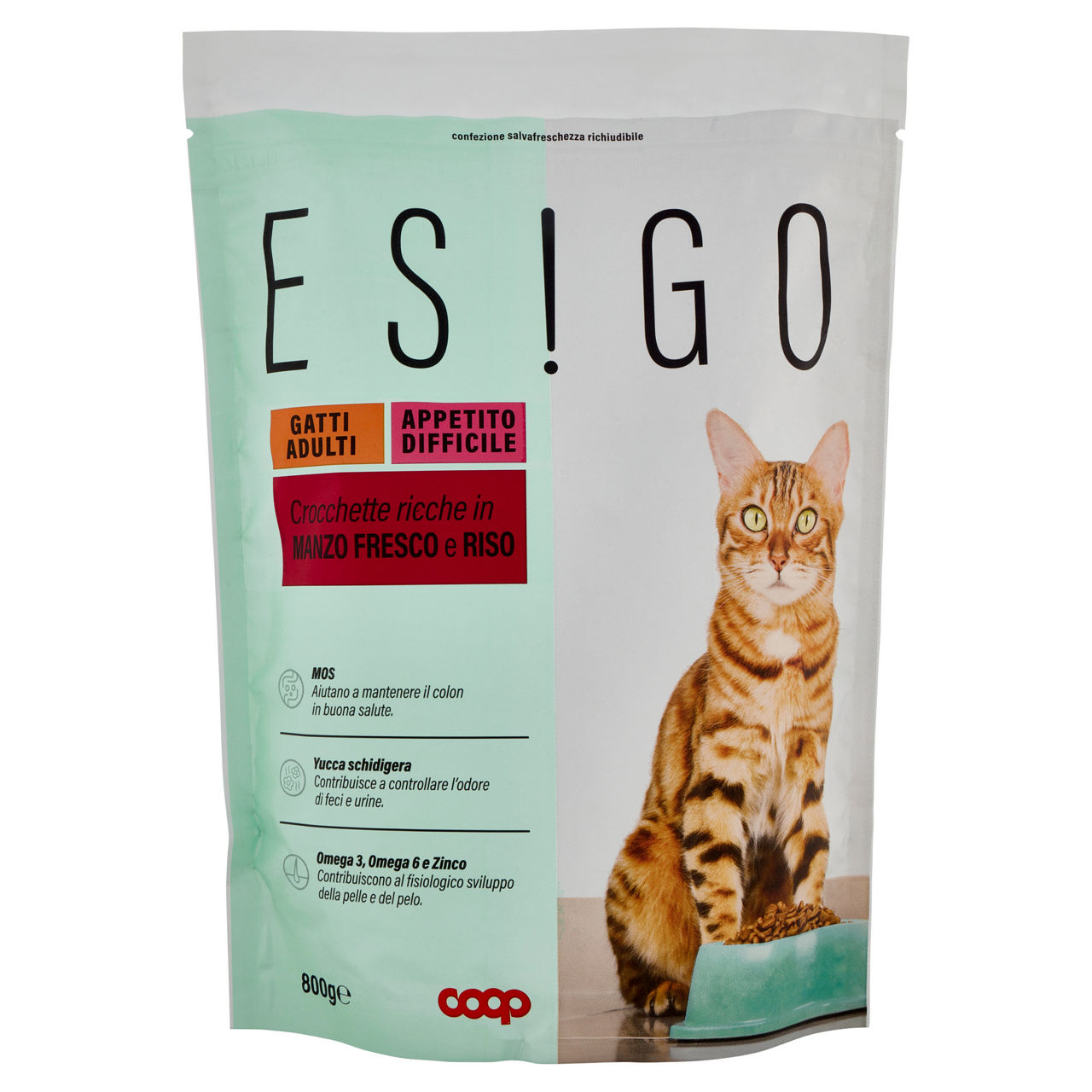 Secco gatto crocchette per gatti appet diffic.manzo e riso esigo coop g800