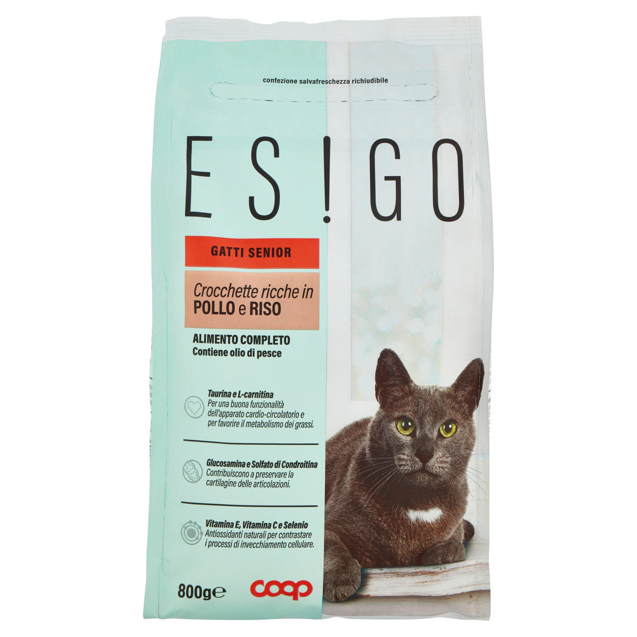 Secco gatto crocchette gatti anziani pollo e riso esigo coop g800