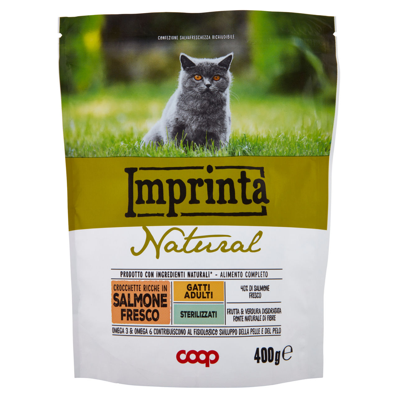 Secco gatto crocchette naturali gatto sterilizzati salmone imprinta coop g400