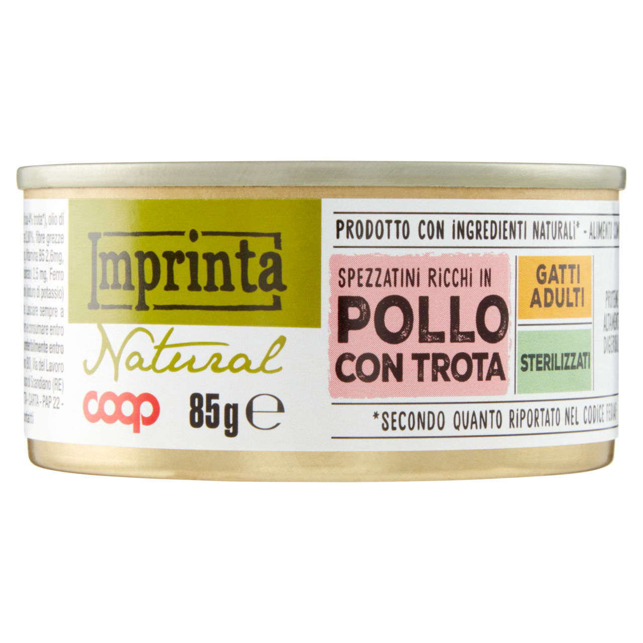 Umido gatto spezzatini pollo e trota per gatti sterilizzati coop imprinta g85