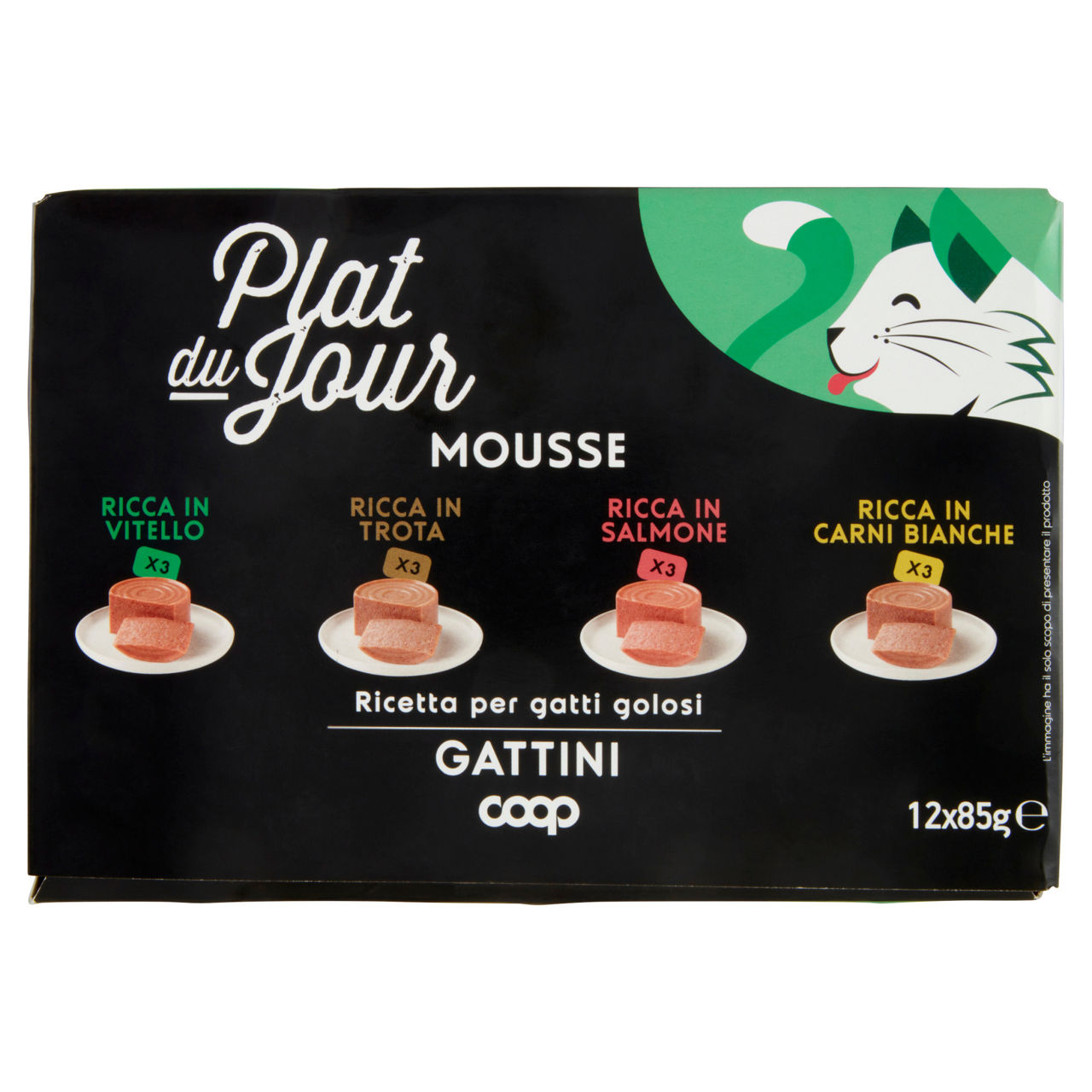 Umido gatto mousse gattino gusti ass.ti plat du jour(cb,vit,sal,tr)coop g85x12 - Immagine 01