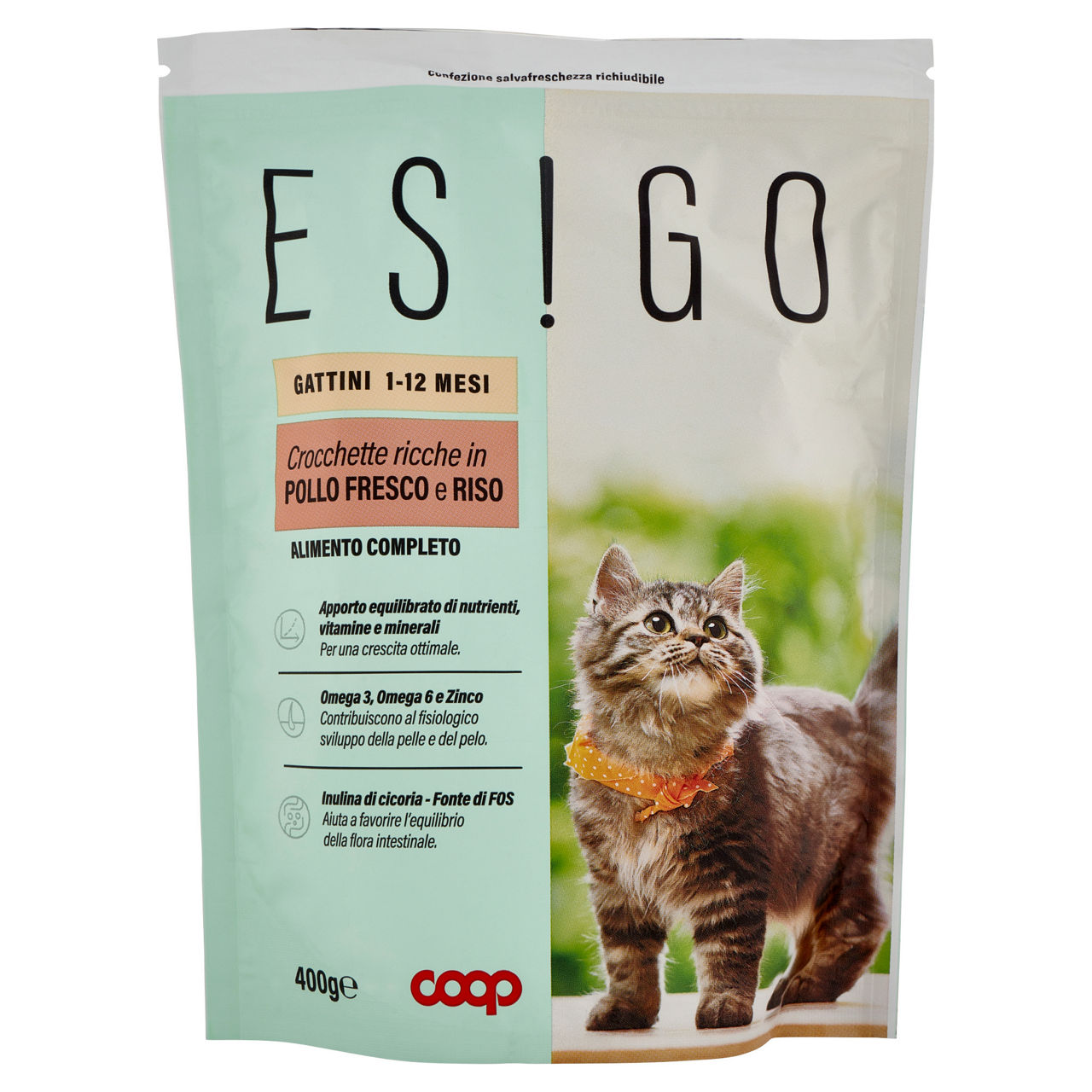 Secco gatto crocchette per gattini pollo e riso esigo coop g400