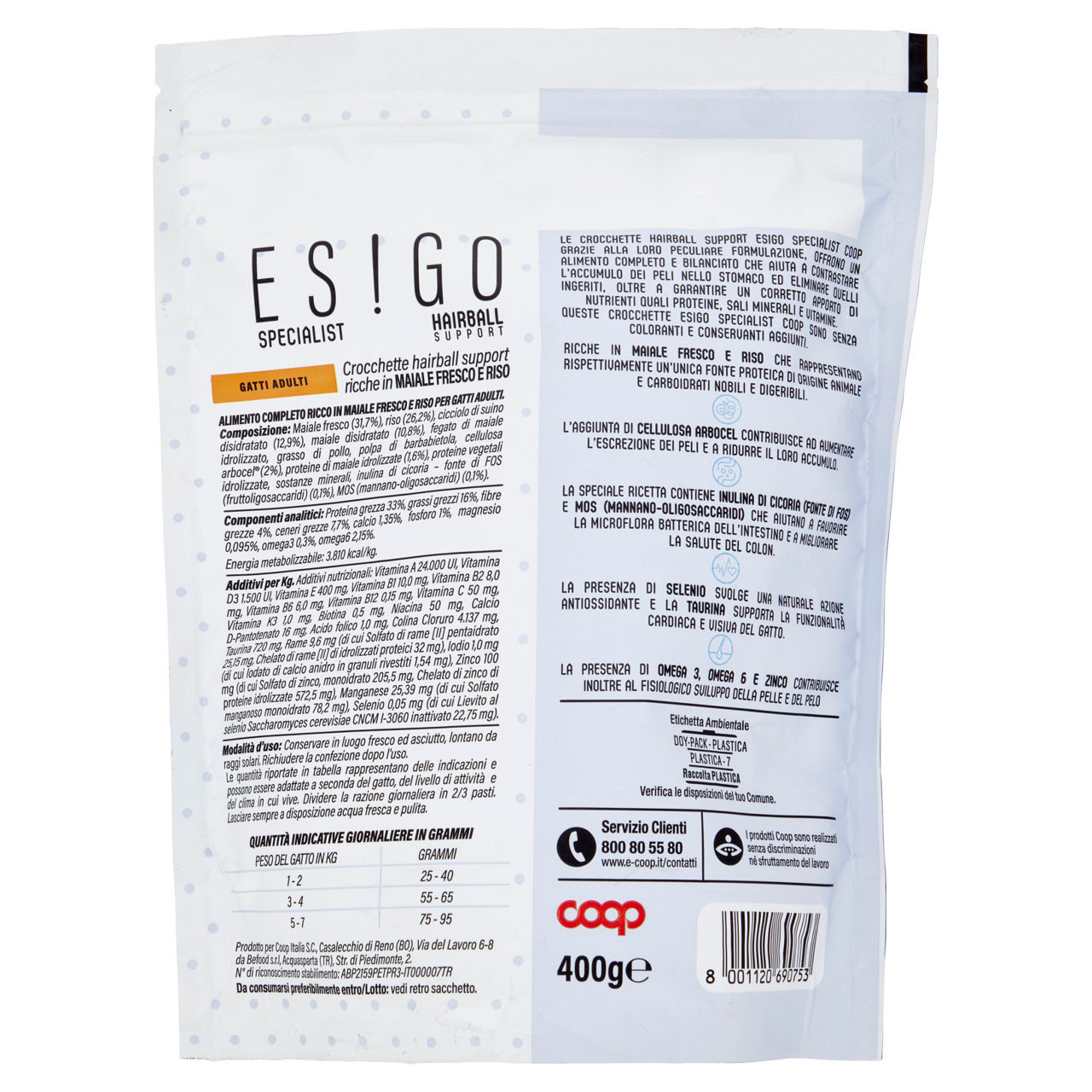 Crocchette per gatti adulti hairball support maiale fresco e riso 400 gr - Immagine 41