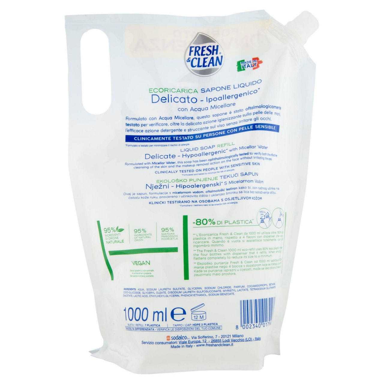 Sapone liquido ipoallergenico delicato con acqua micellare ecoricarica 1 lt - Immagine 11