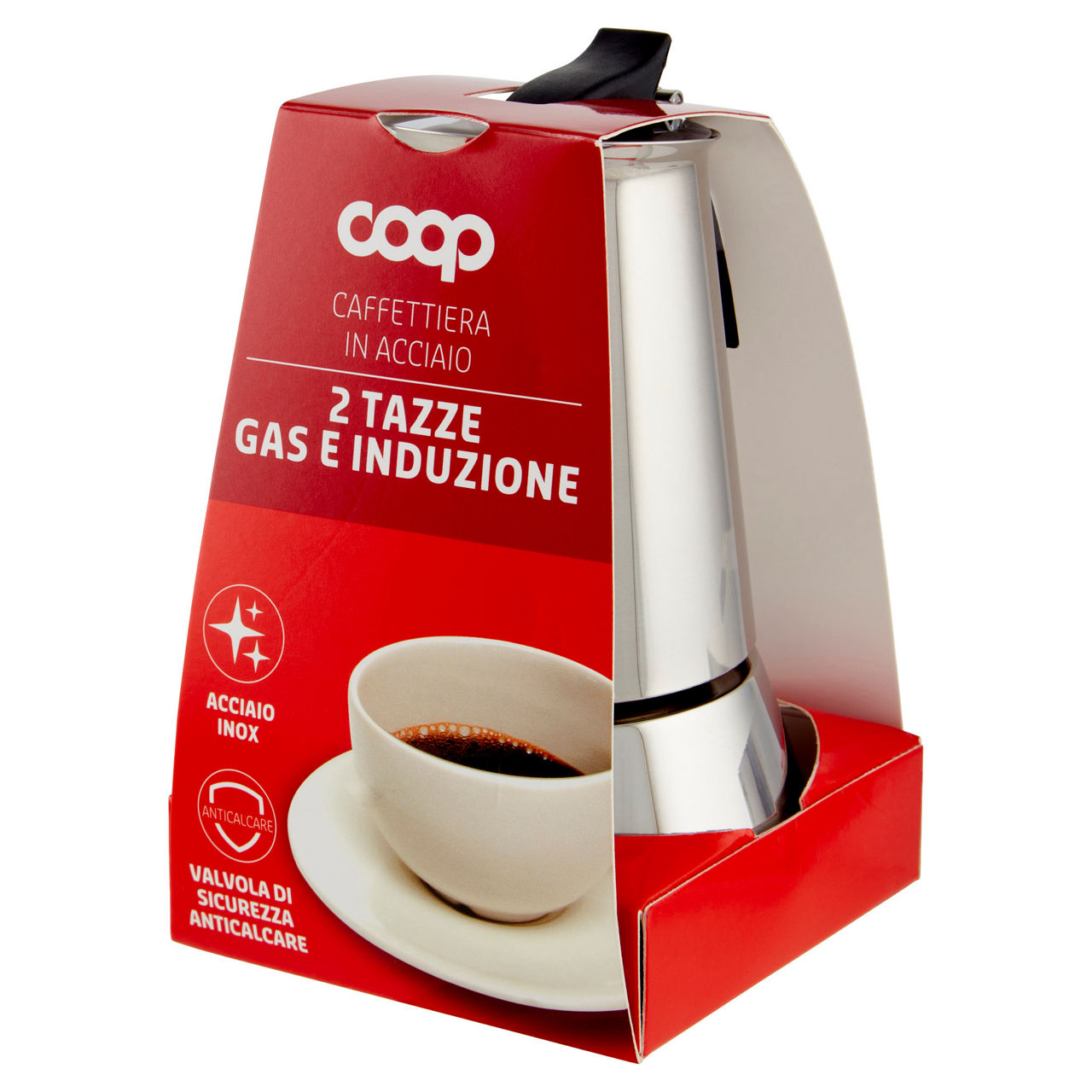 Caffettiera in acciaio inox gas e induzione 2 tazze