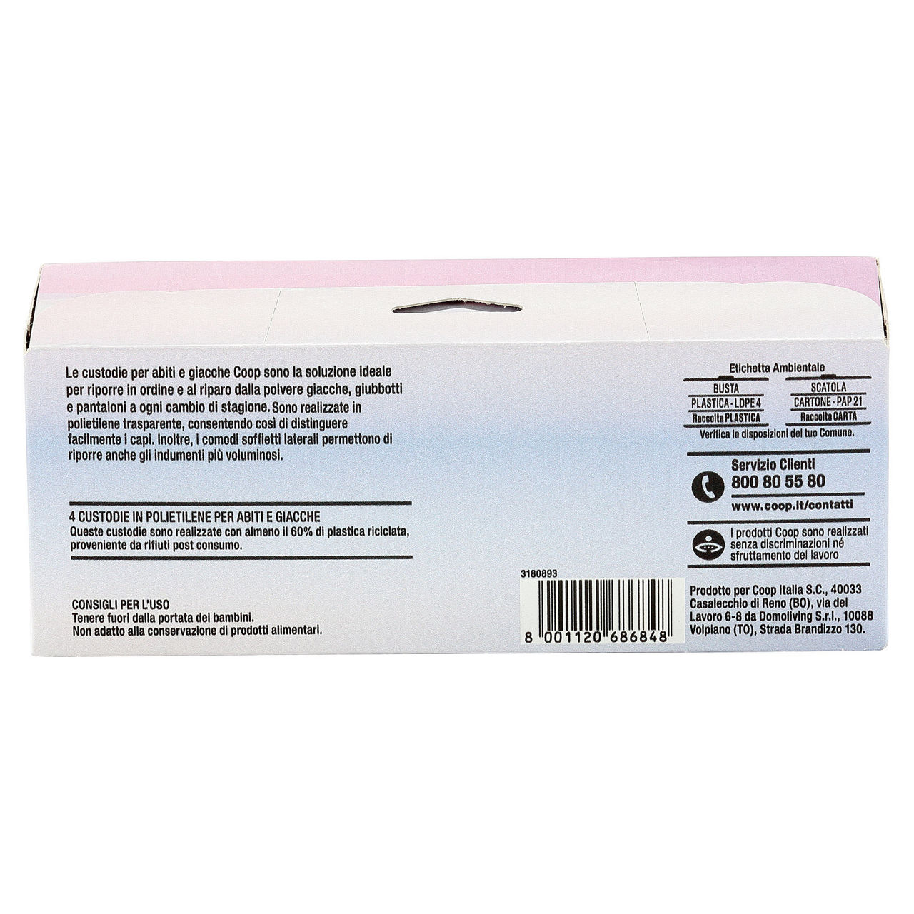 Custodie coop abiti e giacche in plastica riciclata - 4pz