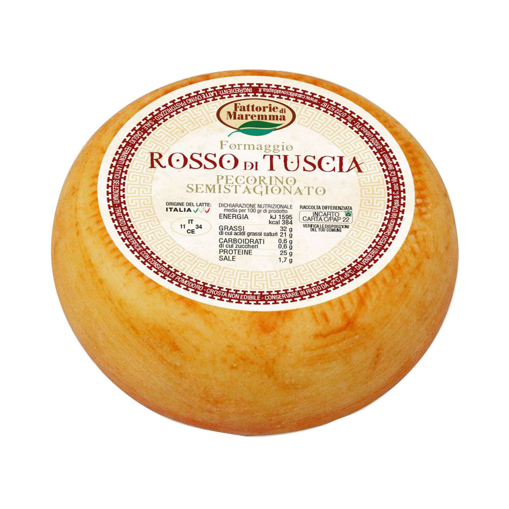 Formaggio pecorino semistagionato rosso di Tuscia caseificio Val d'Apsa
