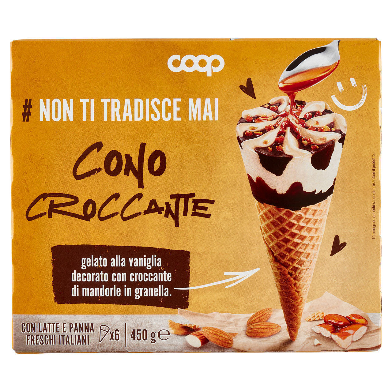 Cono gelato alla vaniglia con croccante di mandorle in granella 6 pz 450 gr - Immagine 01