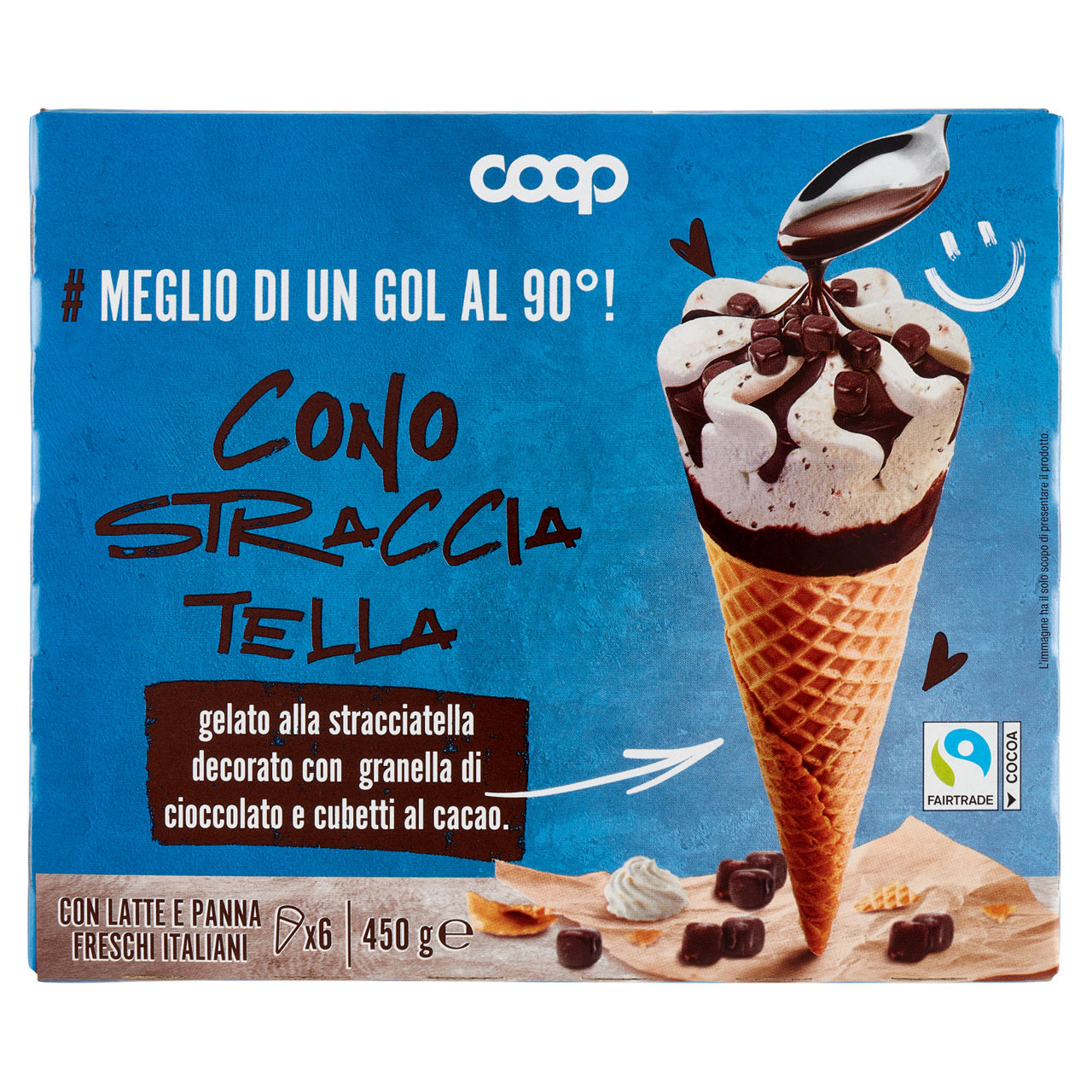 Cono gelato alla stracciatella con granella di cioccolato e cubetti al cacao 6 pz 450 gr