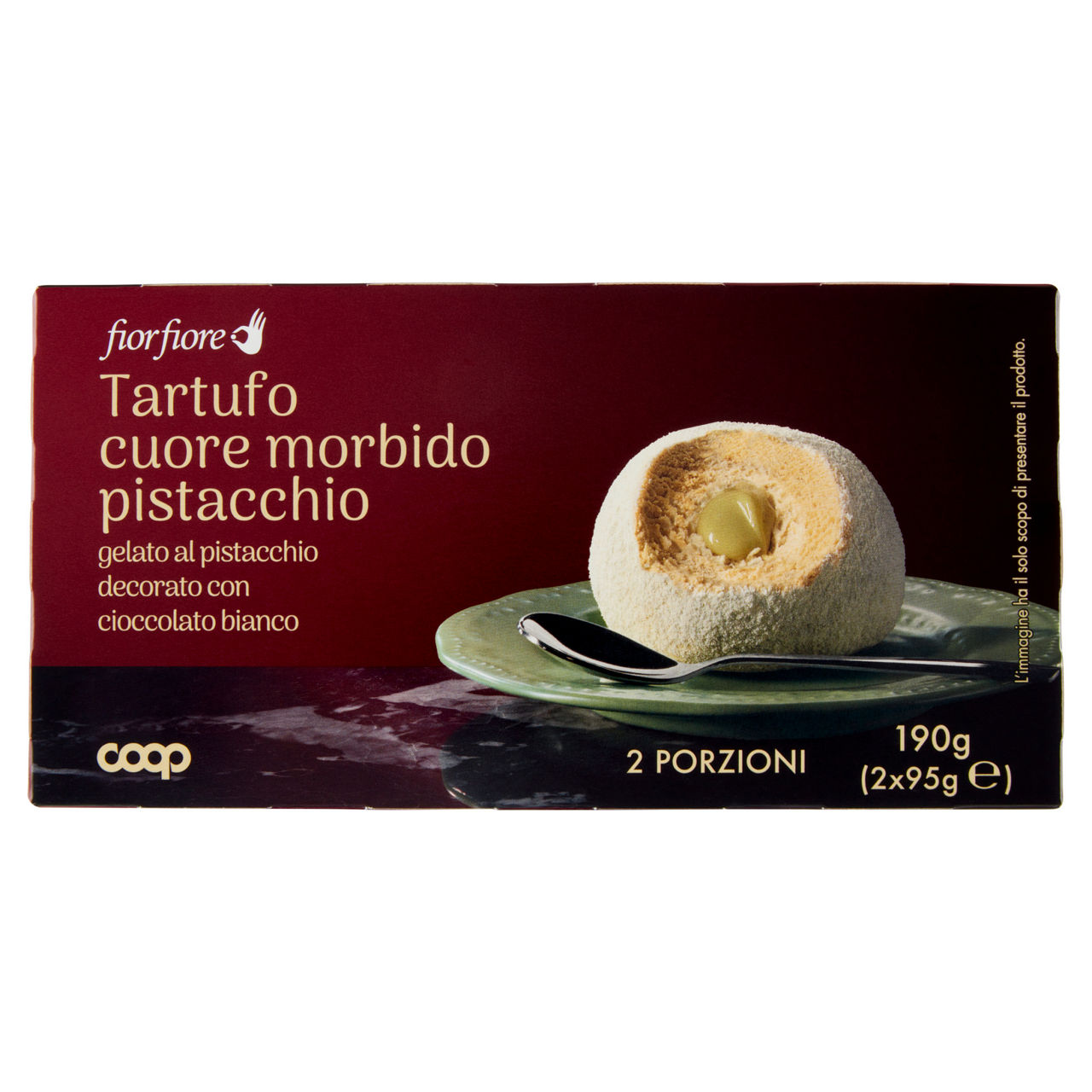 Dessert gelato tartufo al pistacchio con cuore al pistacchio e cioccolato bianco 2 pz 190 gr