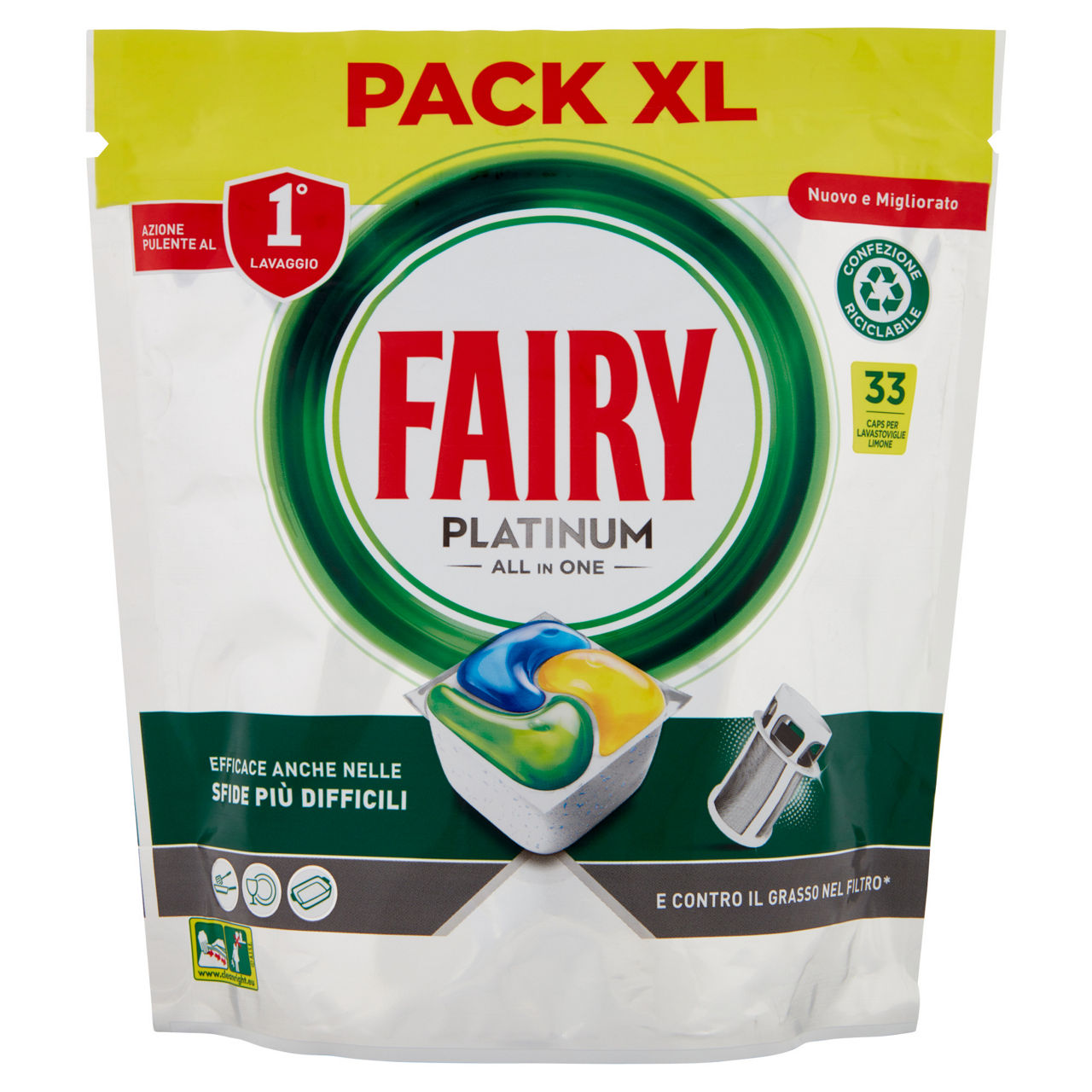 Detersivo lavastoviglie fairy platinum limone 33caps g 492 - Immagine 01
