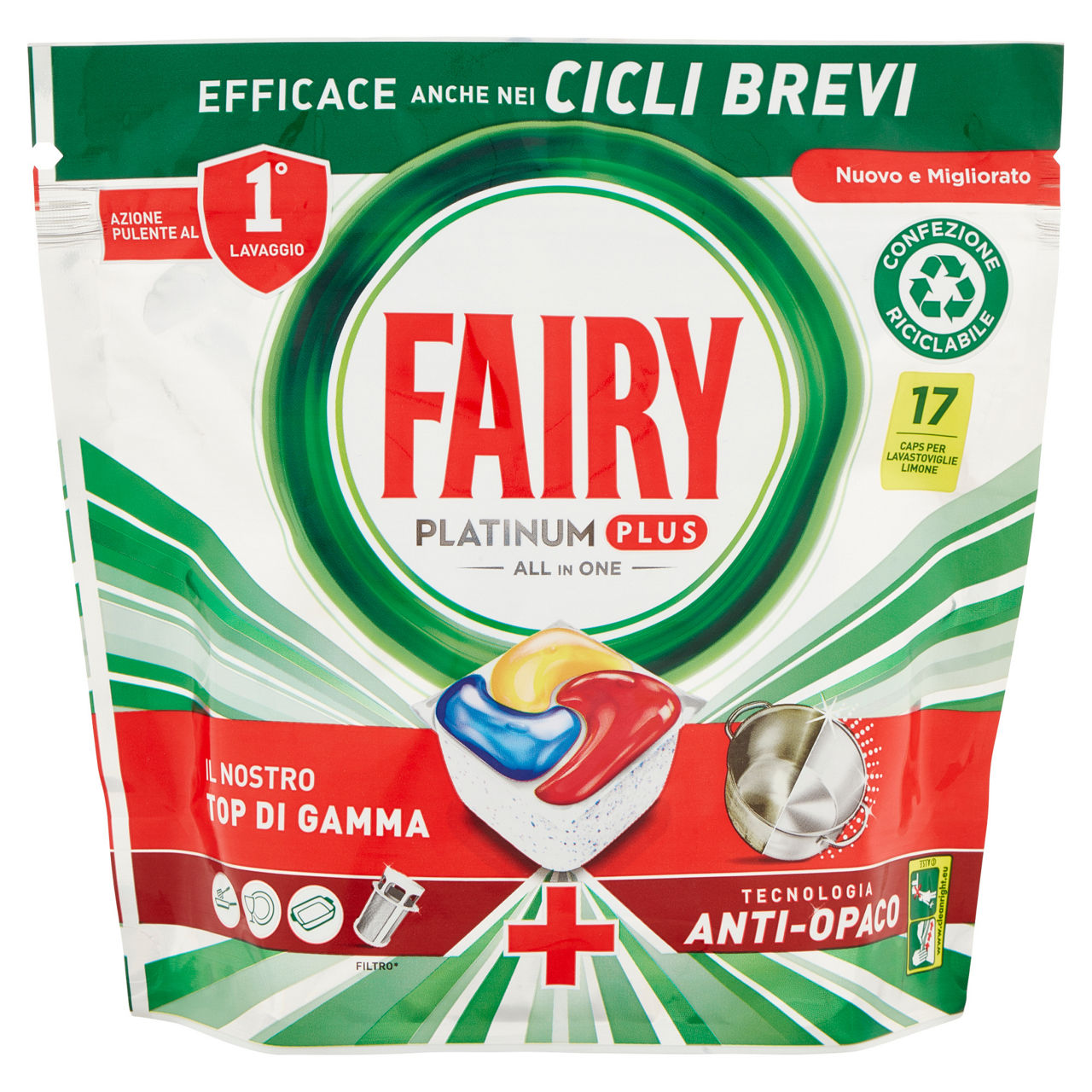Detersivo lavastoviglie fairy platinum plus limone 17 caps gr.264 - Immagine 01
