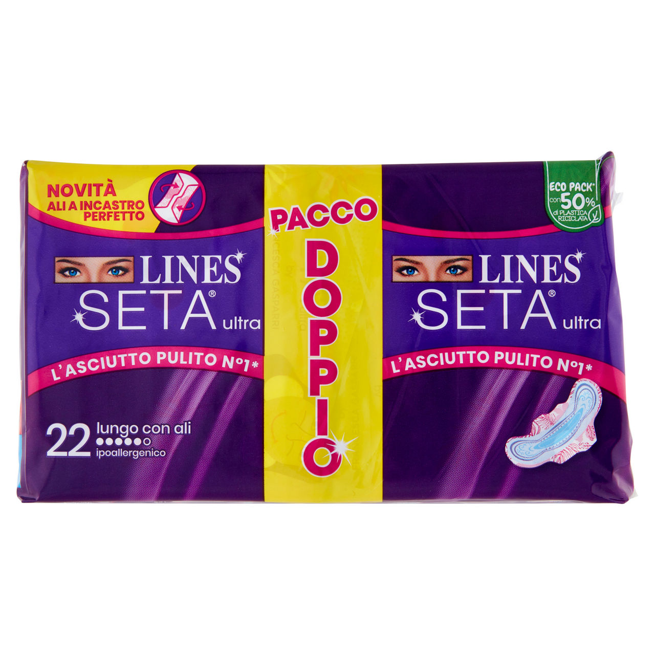 Assorbenti lungo ali pacco doppio 22 pz - Immagine 01