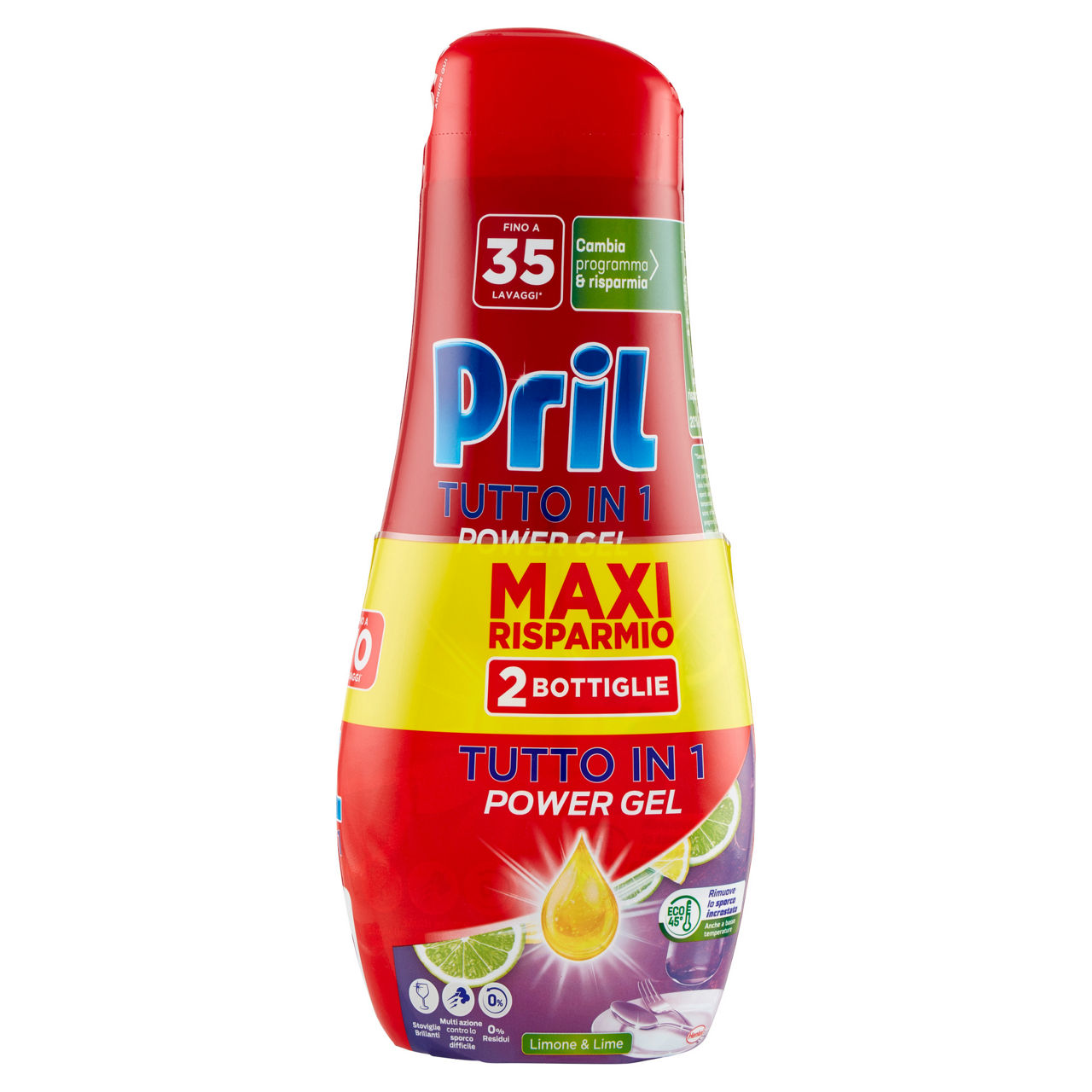 Detersivo lavastoviglie gel tutto in uno limone 2 pz x 35 lavaggi