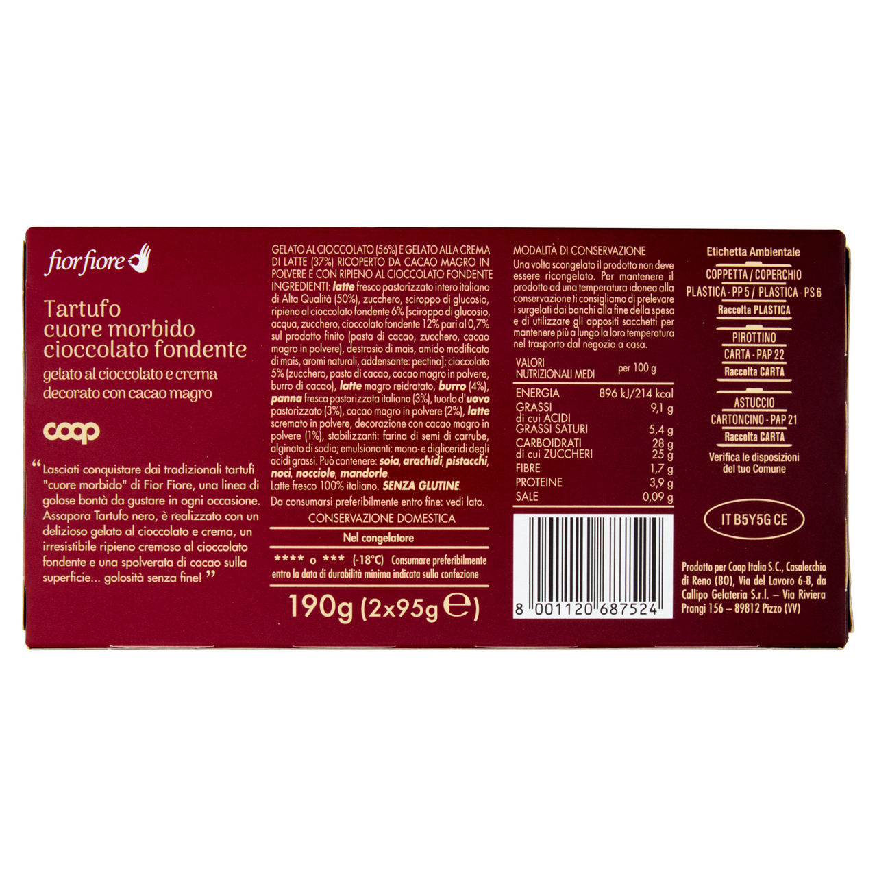 Dessert gelato tartufo alla crema con cuore al cioccolato fondente e cacao amaro 2 pz 190 gr - Immagine 51