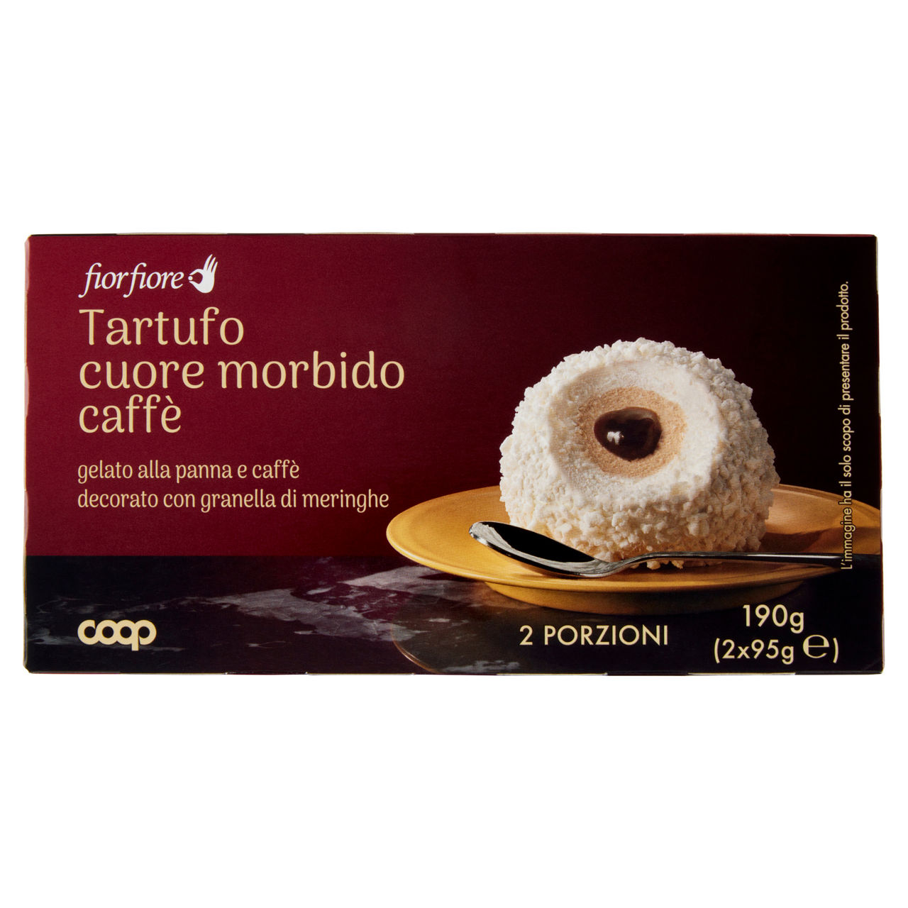 Dessert gelato tartufo alla panna con cuore al caffè e granella di meringhe 2 pz 190 gr