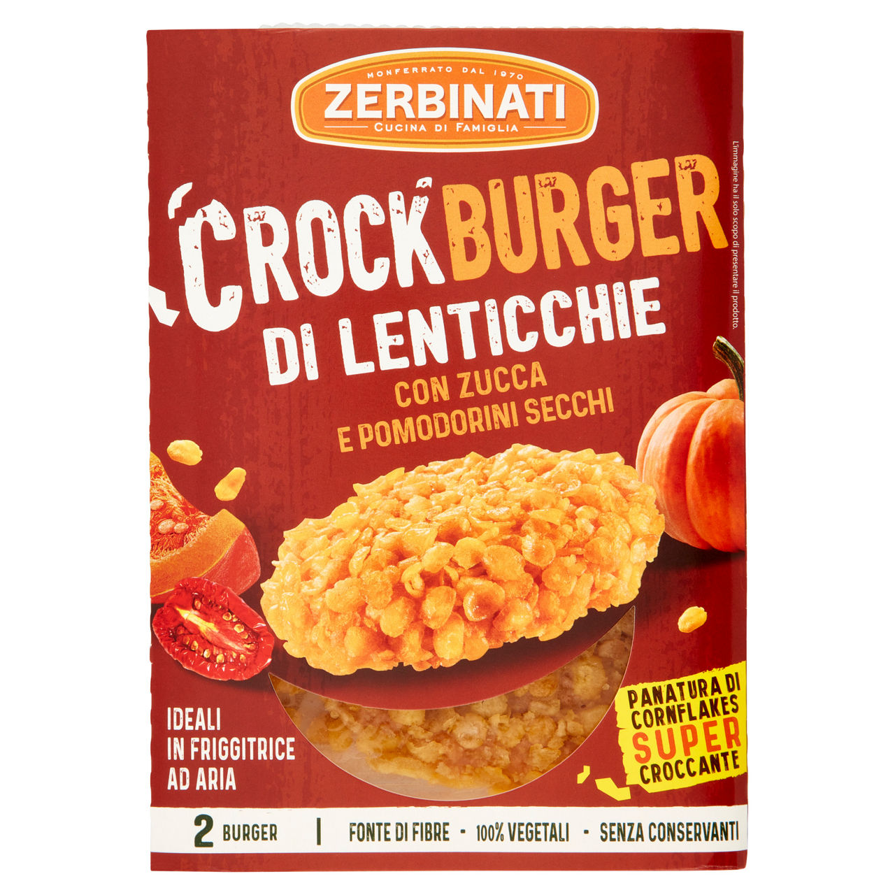 Burger croccanti di lenticchie con zucca e pomodorini secchi 2 pz da 80 gr - Immagine 01