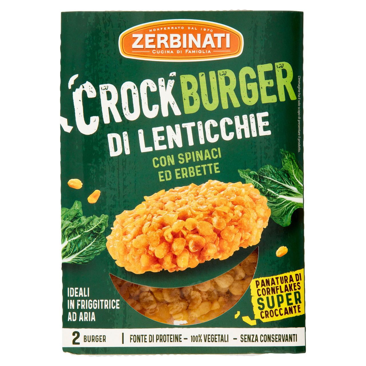 Burger croccanti di lenticchie con spinaci ed erbette 2 pz da 80 gr