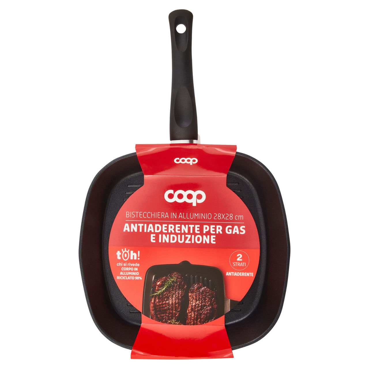 Bistecchiera in alluminio 28x28 cm antiaderente per gas e induzione