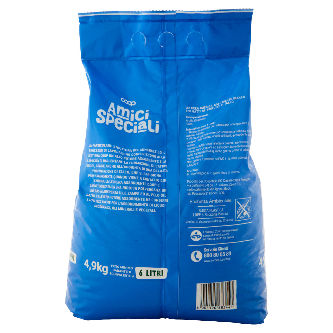 Lettiera igienica per gatti amici speciali coop assorbente bianca talco lt 6 - Immagine 11