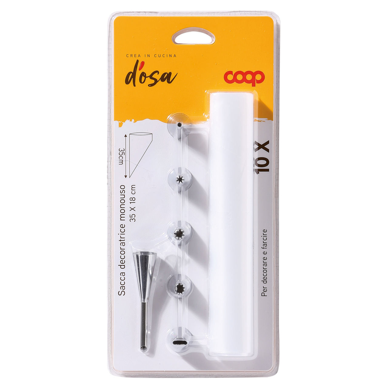 Sacca decoratrite monouso c/6 beccucci inox e 10sacche 35x18cm coop