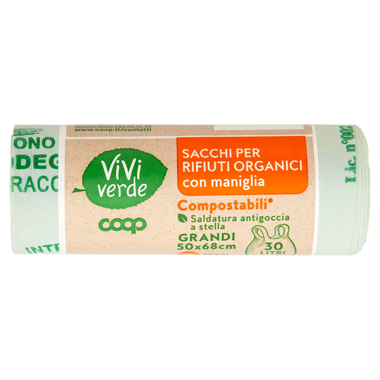 Sacchi per rifiuti umidi compostabili con maniglia 30 lt 15 pz