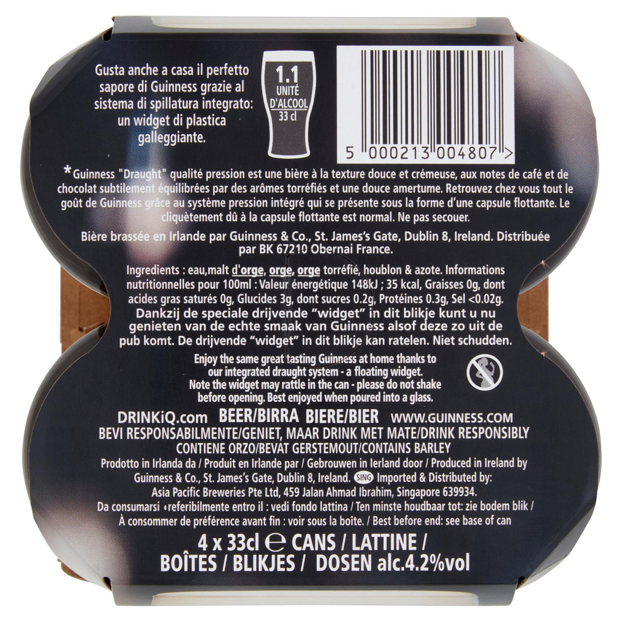 Birra guinness draught 4,2 gradi  lattina ml. 330x4 - Immagine 11