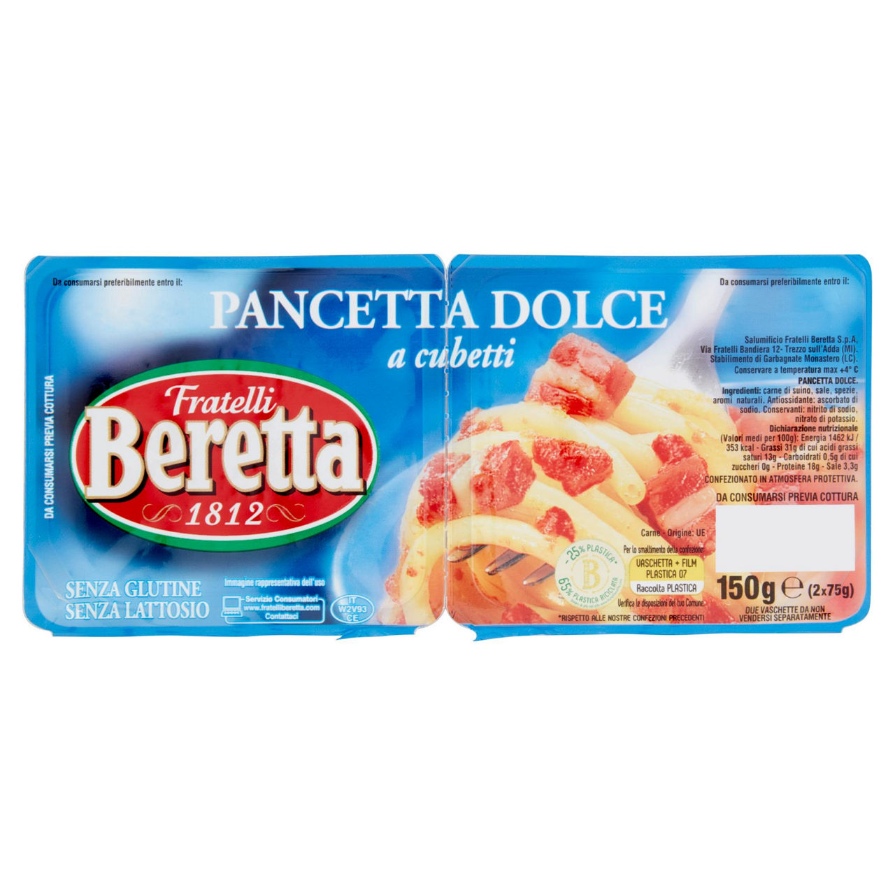 Pancetta dolce a cubetti 2 pz 150 gr