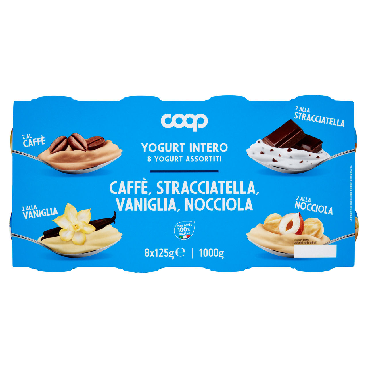 Yogurt intero gusti caffè stracciatella vaniglia e nocciola 8 pz da 125 gr - Immagine 01