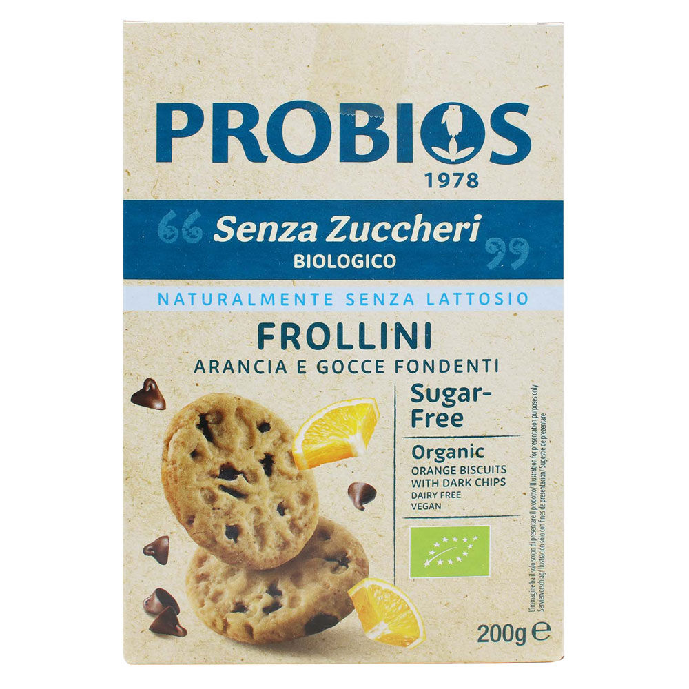 Biscotti frollini arancia e gocce fondenti senza zuccheri bio 240 gr