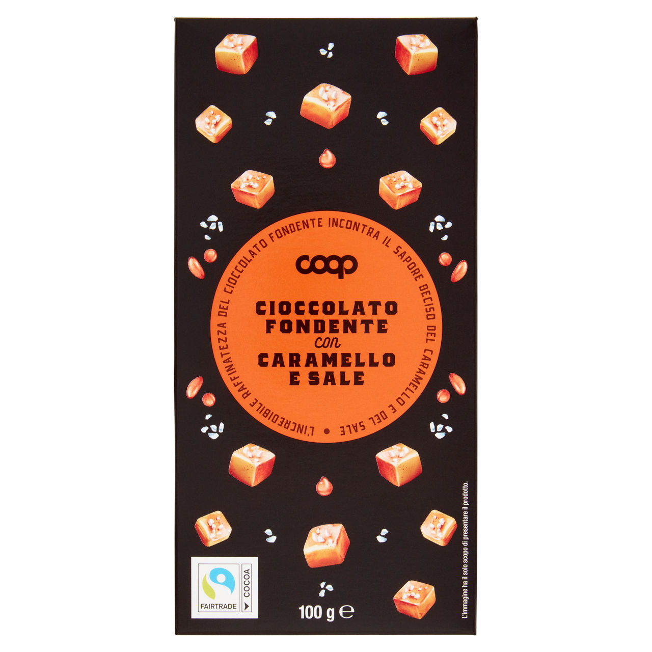 Tavoletta di cioccolato fondente con caramello e sale 100 gr