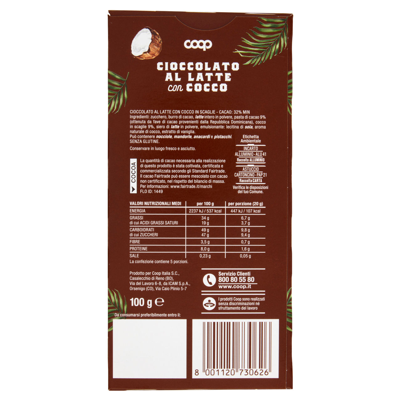 Tavoletta di cioccolato al latte con cocco 100 gr - Immagine 51