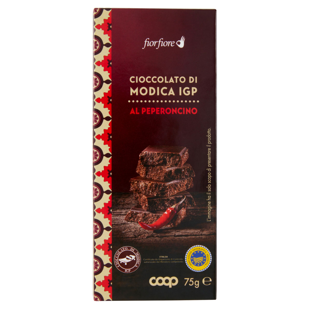 Tavoletta di cioccolato fondente Cioccolato di Modica IGP al peperoncino 75 gr