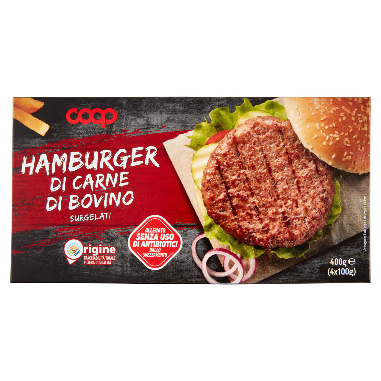 Hamburger di carne di bovino surgelati 4 pz 400 gr