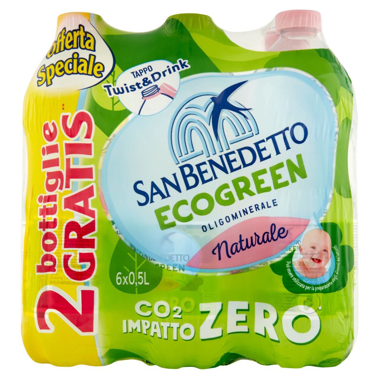 Acqua minerale naturale Ecogreen 500 ml x 4 + 2 pz omaggio - Immagine 01
