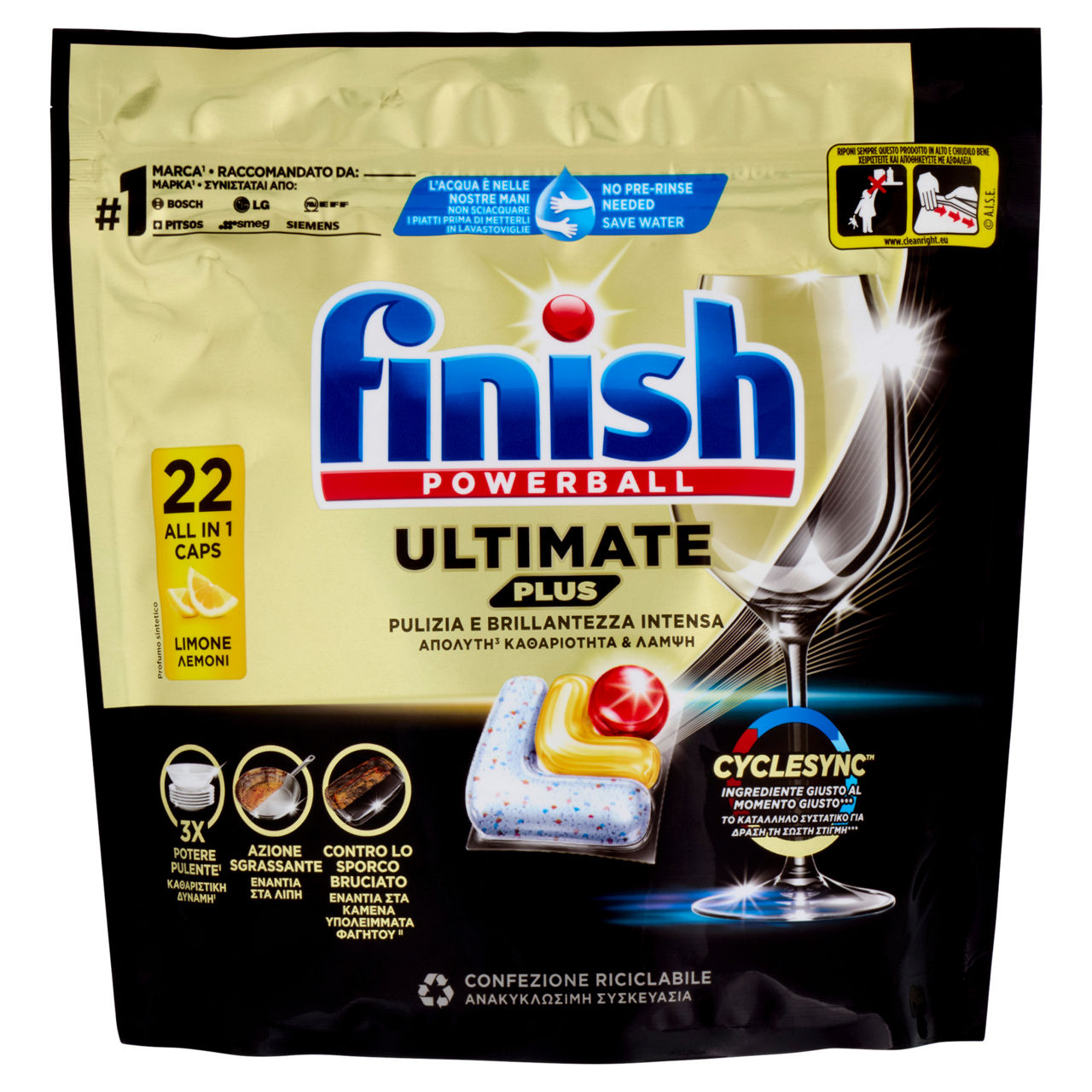Detersivo lavastoviglie in tabs Ultimate Plus limone 22 pz
