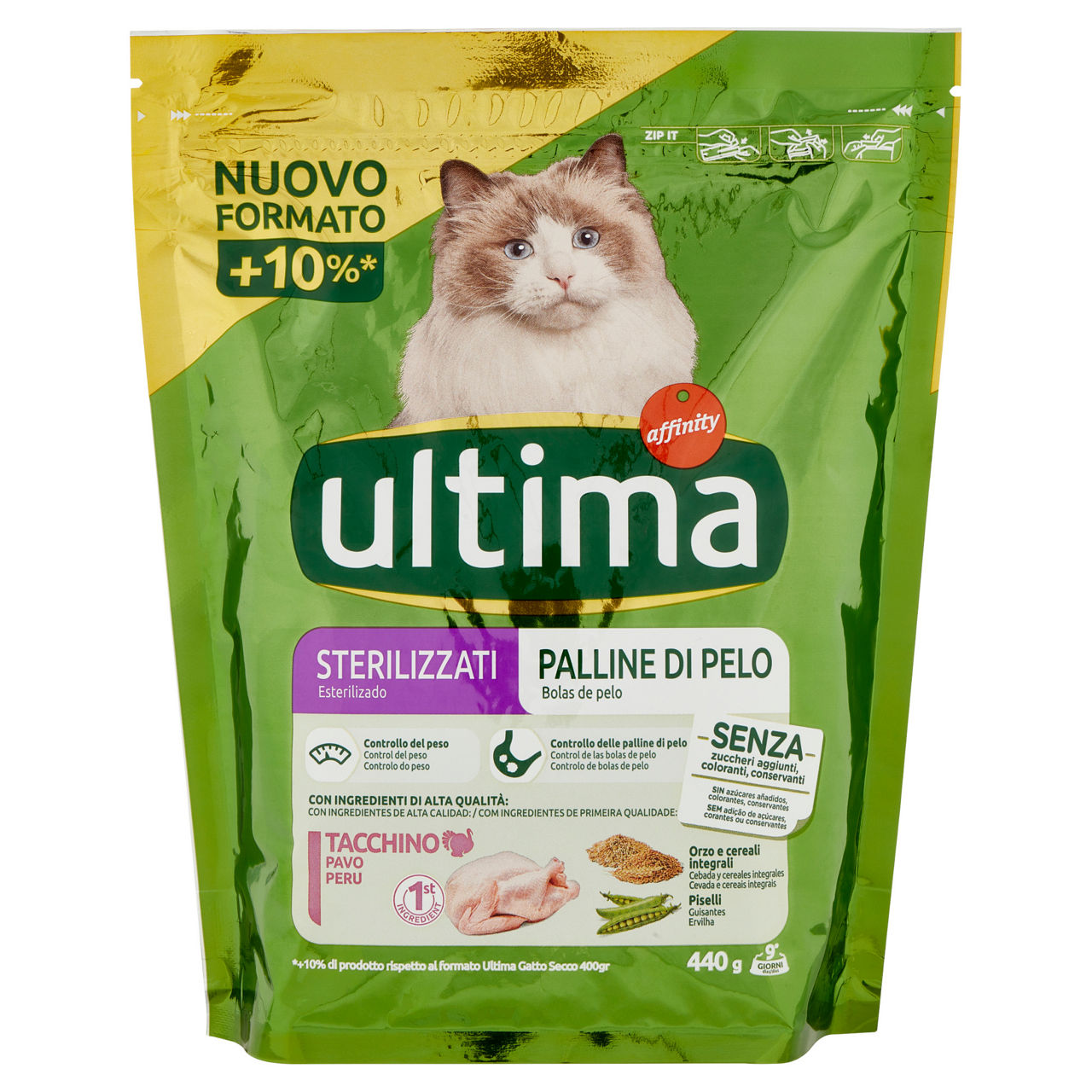 Croccantini per gatti sterilizzati Palline di Pelo tacchino 440 gr - Immagine 01