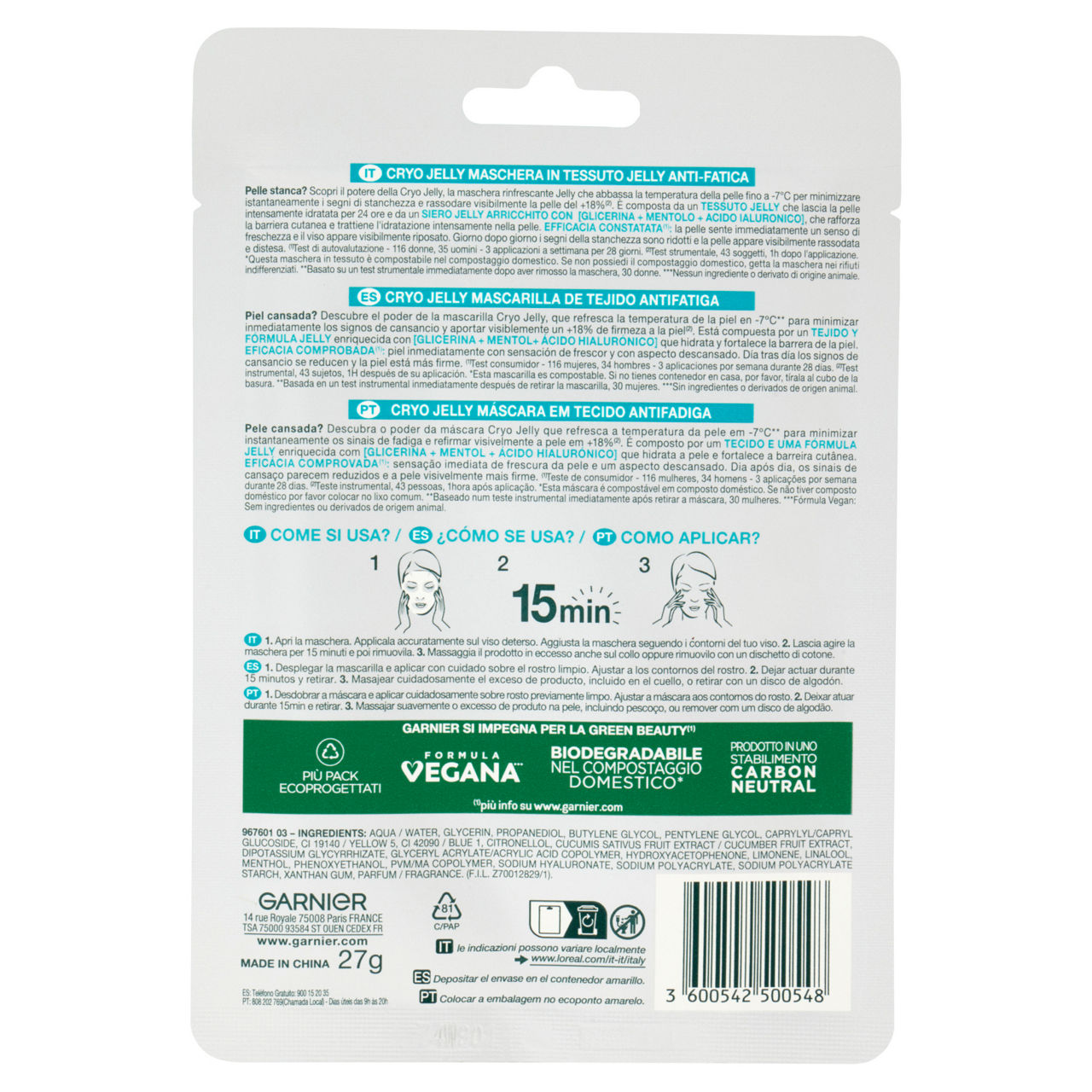 Maschera viso in tessuto Cryo Jelly anti fatica 1 pz - Immagine 11