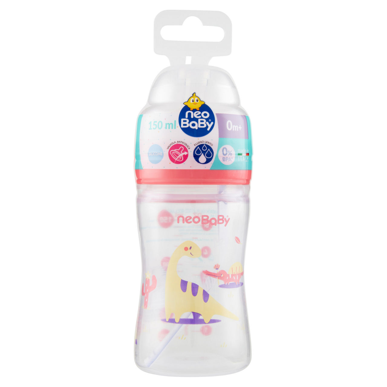 Biberon pp silicone 150ml dino rosa - Immagine 01