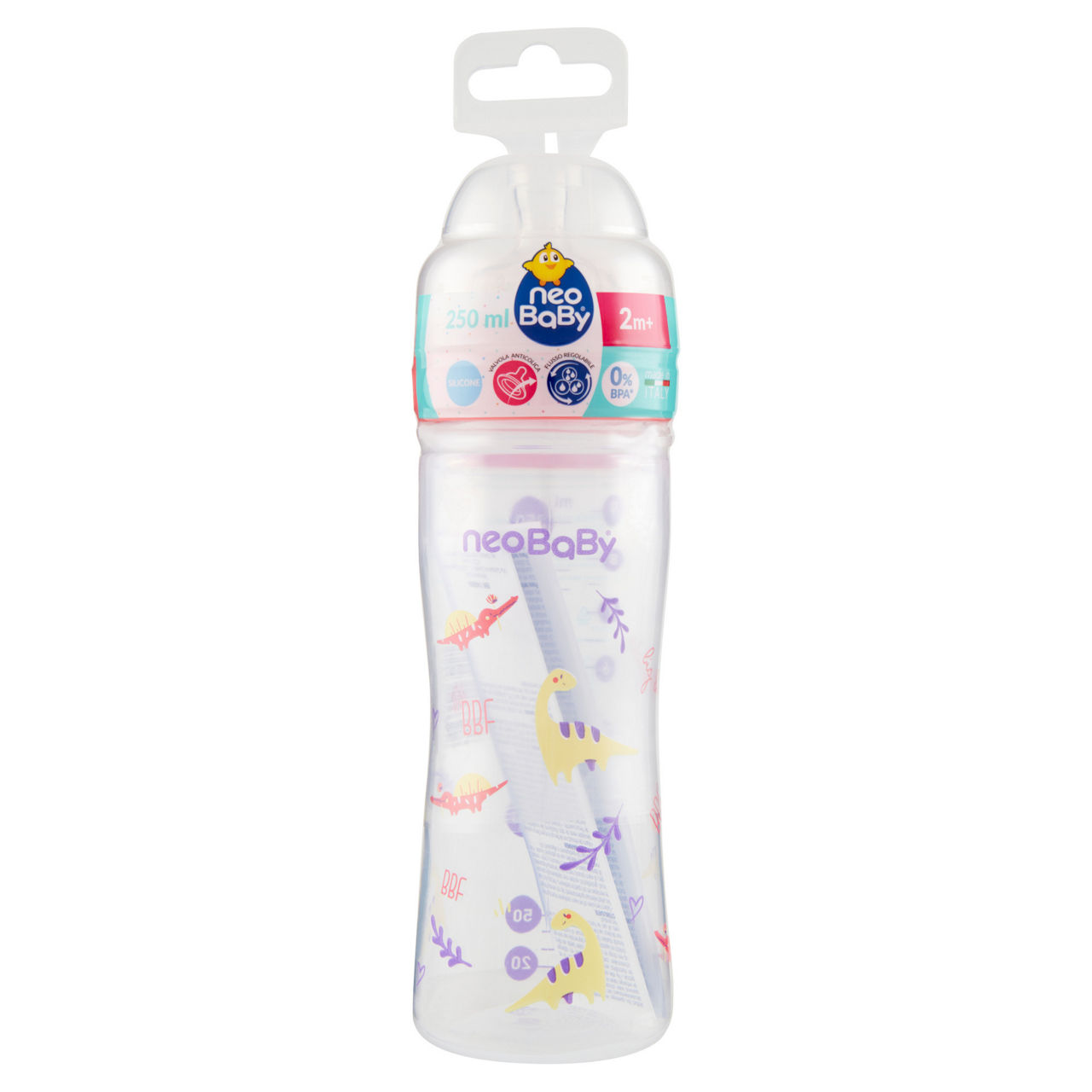 Biberon pp silicone 250ml dino rosa